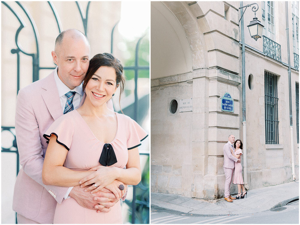 Paris Photographer - couple in pink during their Paris photo shoot