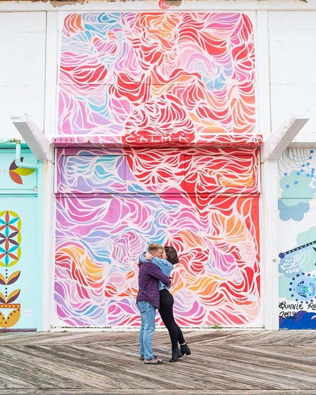 I told Marguerite &amp; Ryan to embrace as if they&rsquo;ve just seen each other after a long day. Then I died of cuteness. 🥰
&bull;
&bull;
&bull; mural by @artofpau ✨
&bull;
#asburypark #asburyparknj #asburyparkengagement #asburyparkengagementsessi