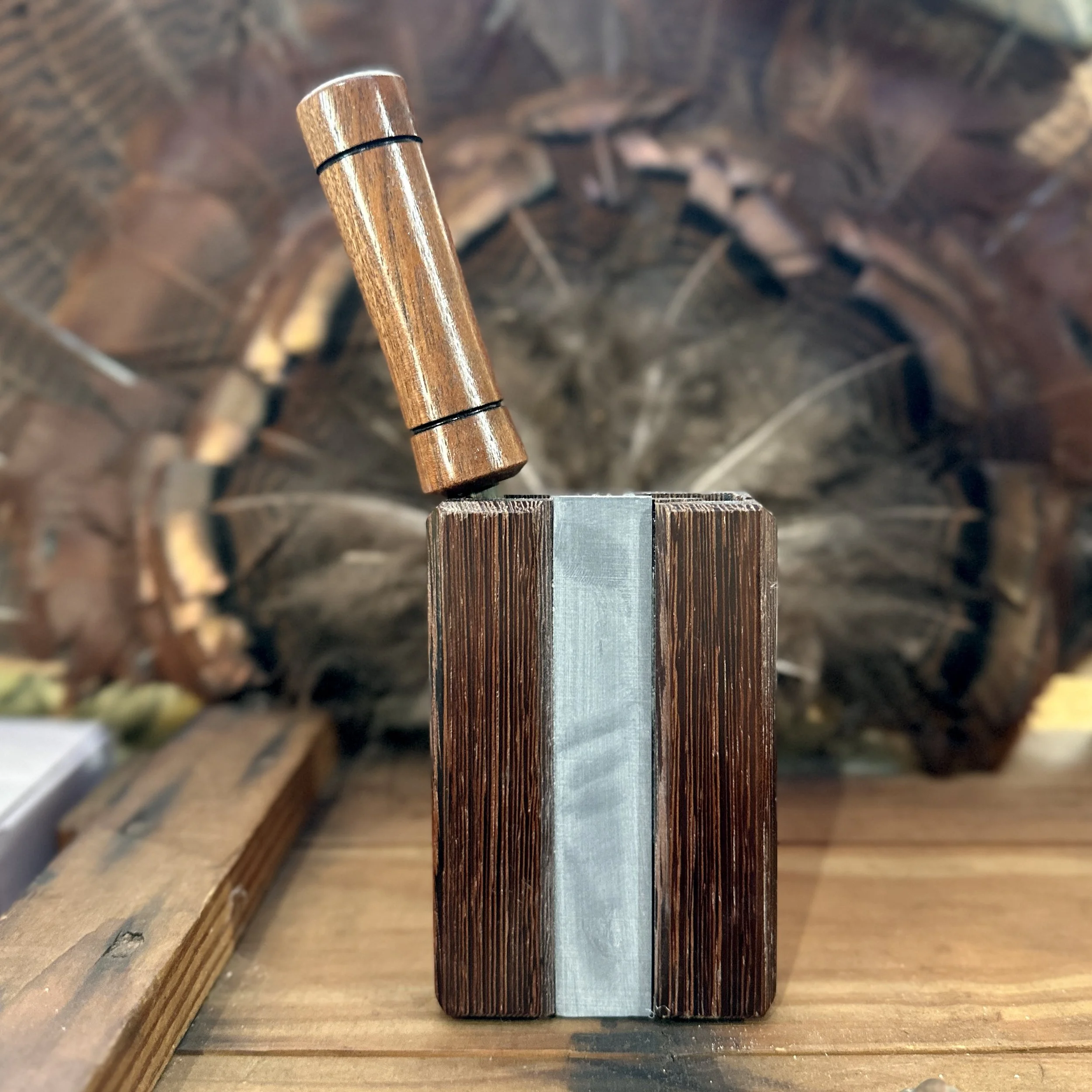 Handcrafted Wenge Wood Trough Turkey Call – Slate Surface front view.jpg