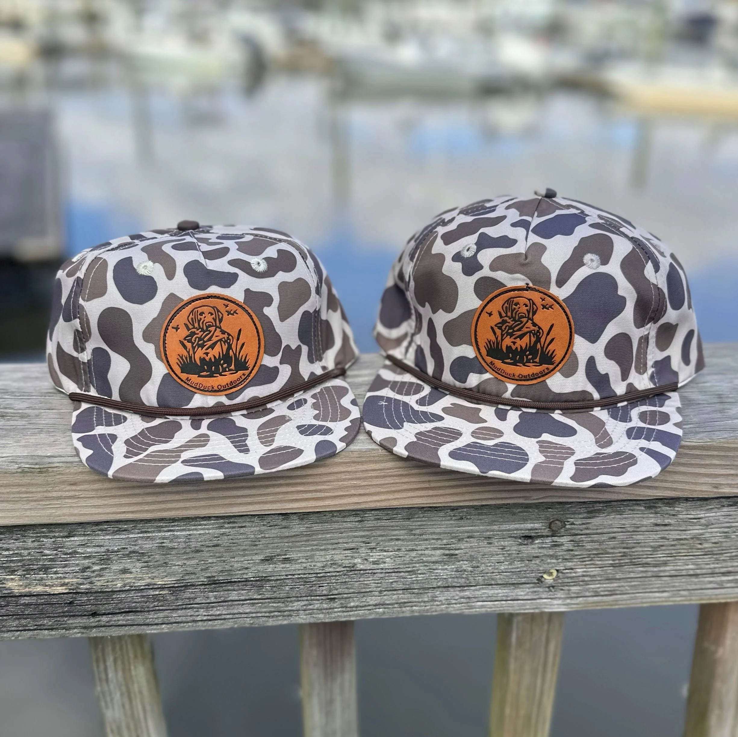 Daddy + Me MudDuck Outdoors Retriever Leather Patch Camo Rope Hat Bundle