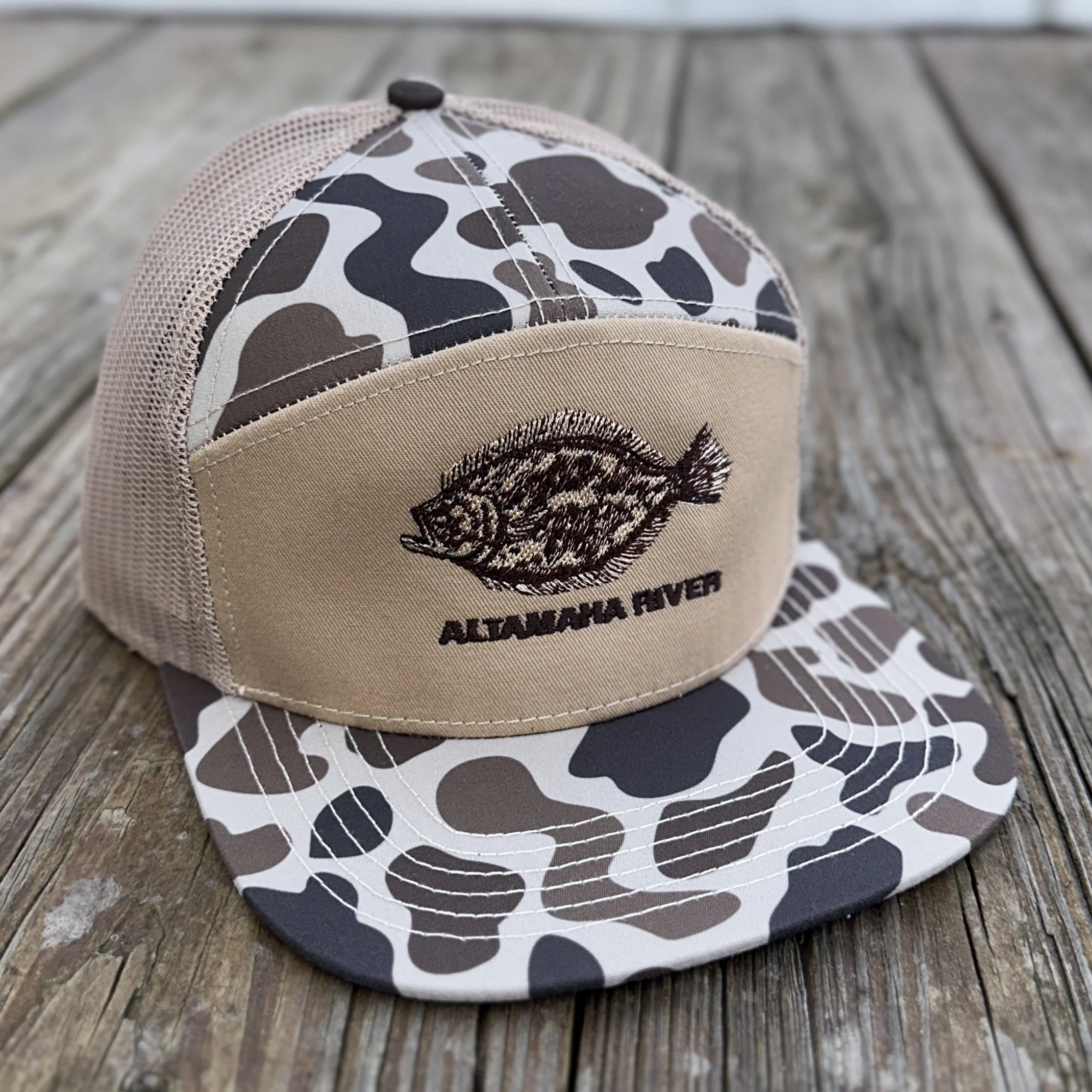 Slough Camo Altamaha River Flounder Hat – 7 Panel Snapback.JPG