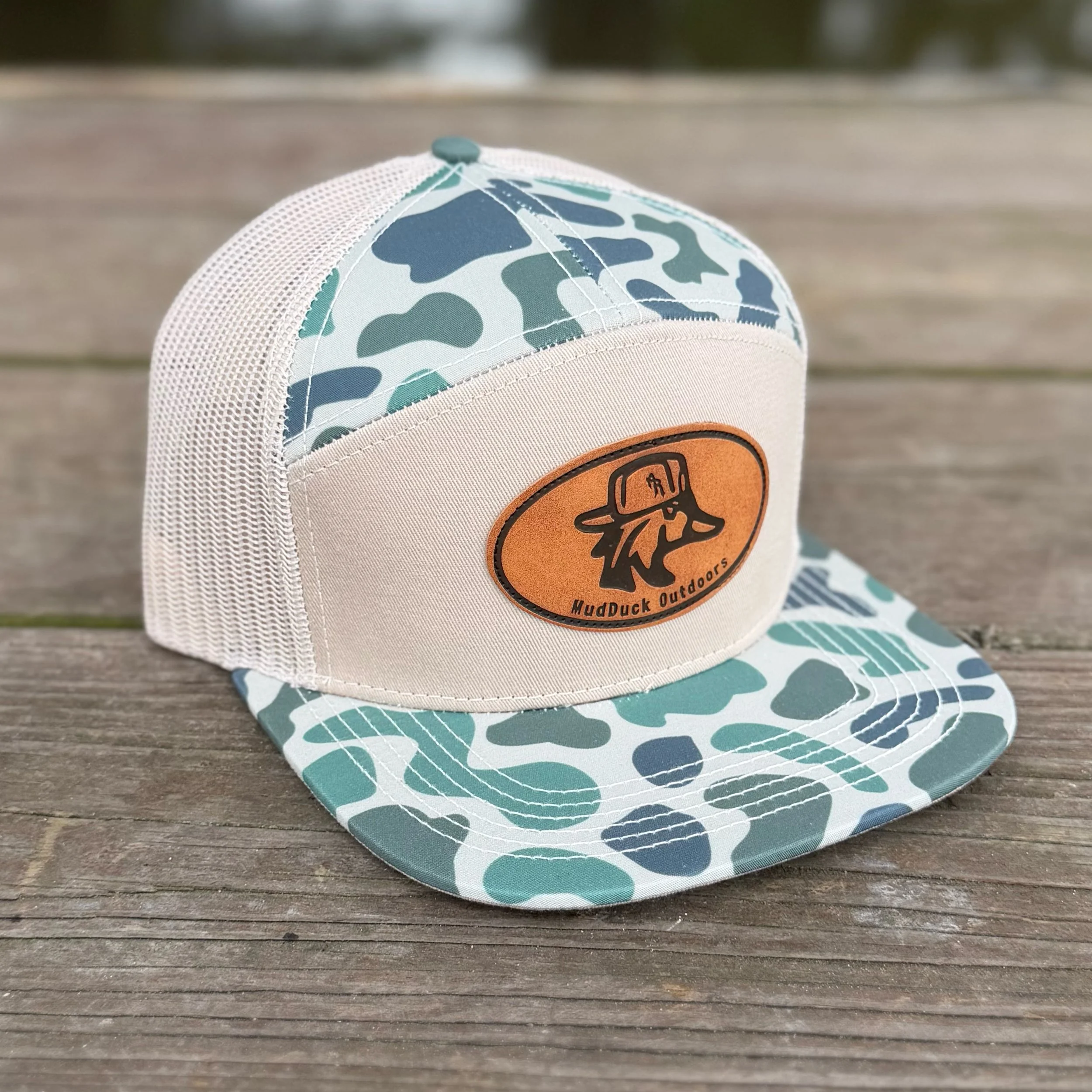 Cool Marsh Camo MudDuck Leather Patch Hat 7 Panel - Altamaha River Trading Company