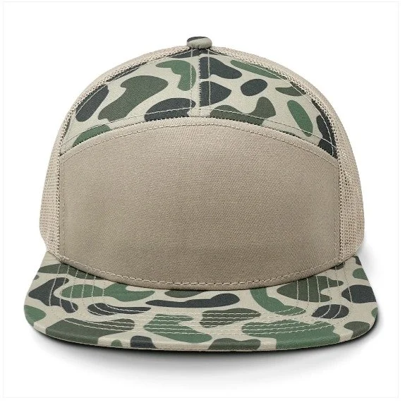 Cool Marsh Camo MudDuck Leather Patch Hat 7 Panel - front view.JPG