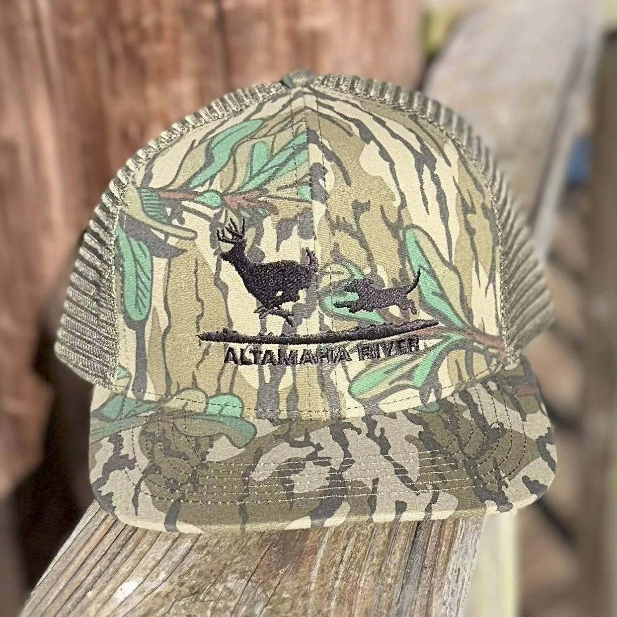 Altamaha River Dog Running Deer Hat in Greenleaf Camo