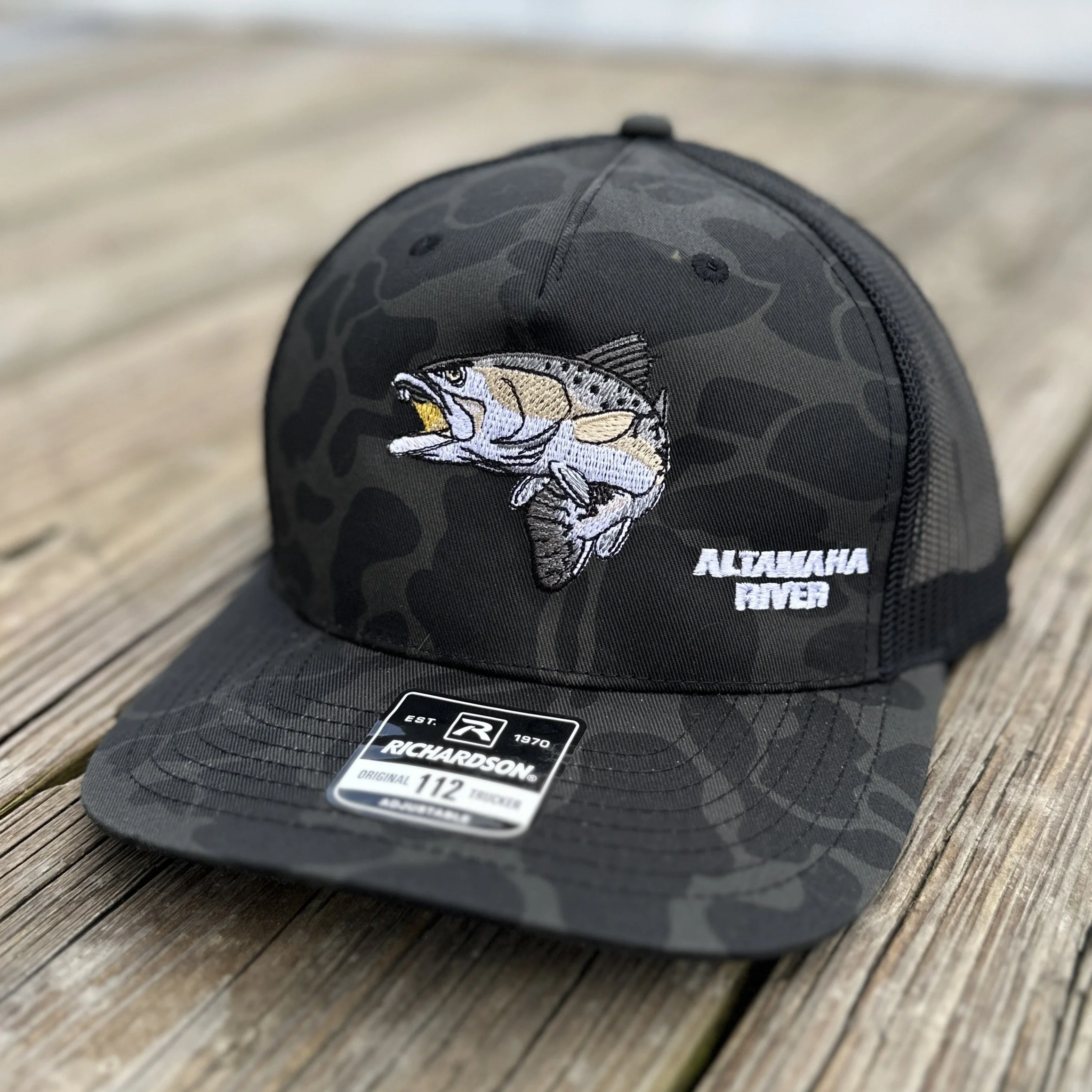 Black Altamaha River Speckled Trout Hat – Sable Duck Camo Richardson 112