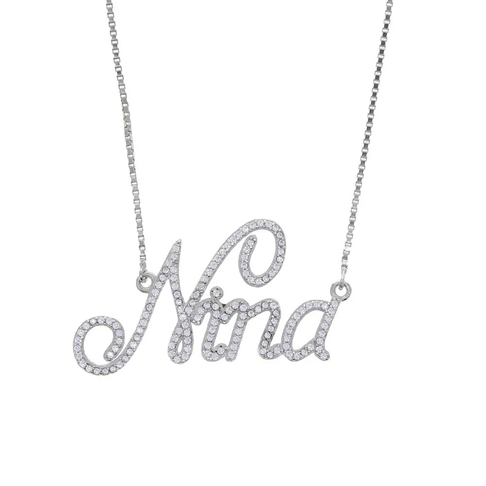 Personalized Cursive Name Necklace- CZ 