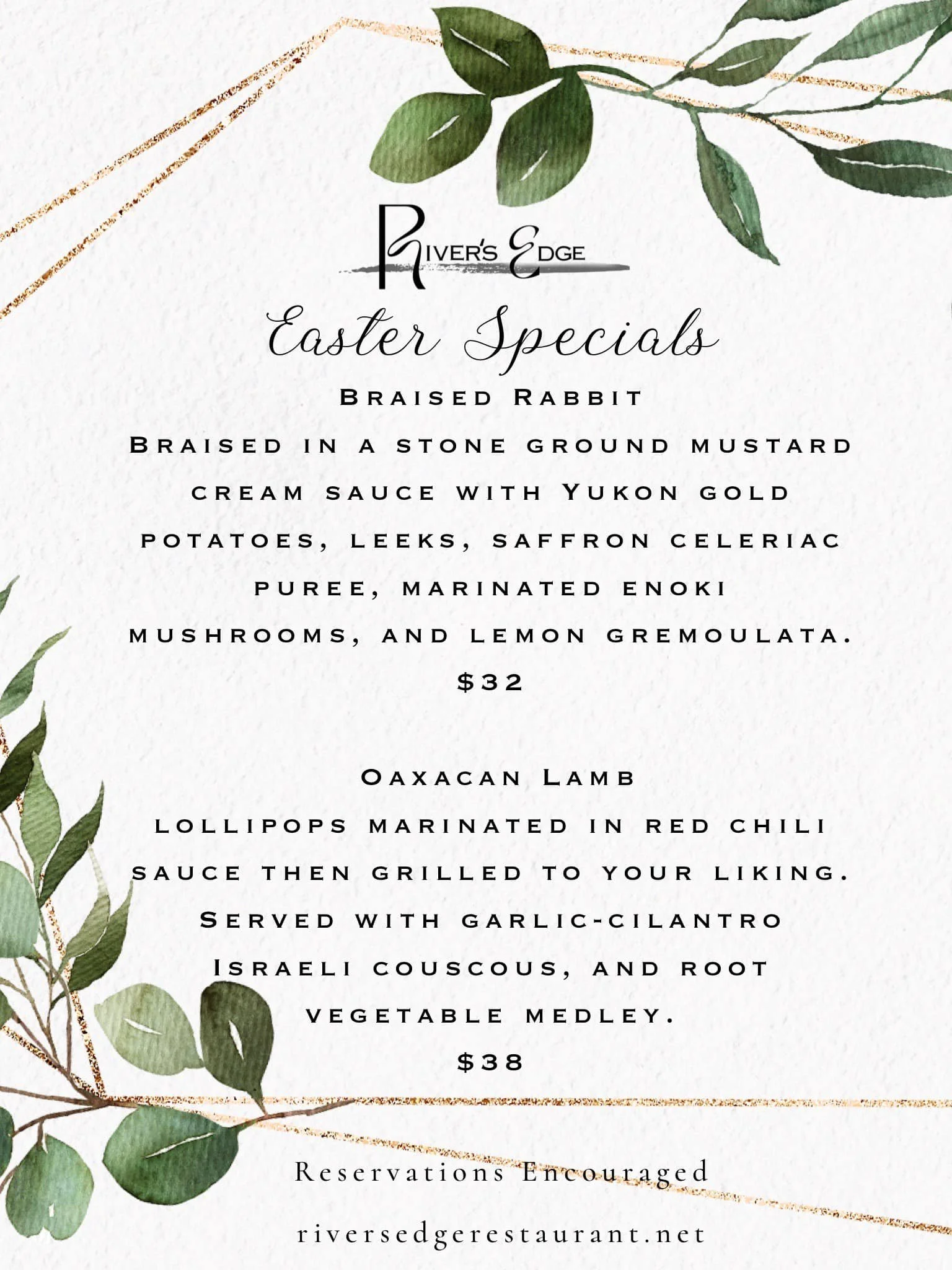 RIVER'S EDGE EASTER DINNER