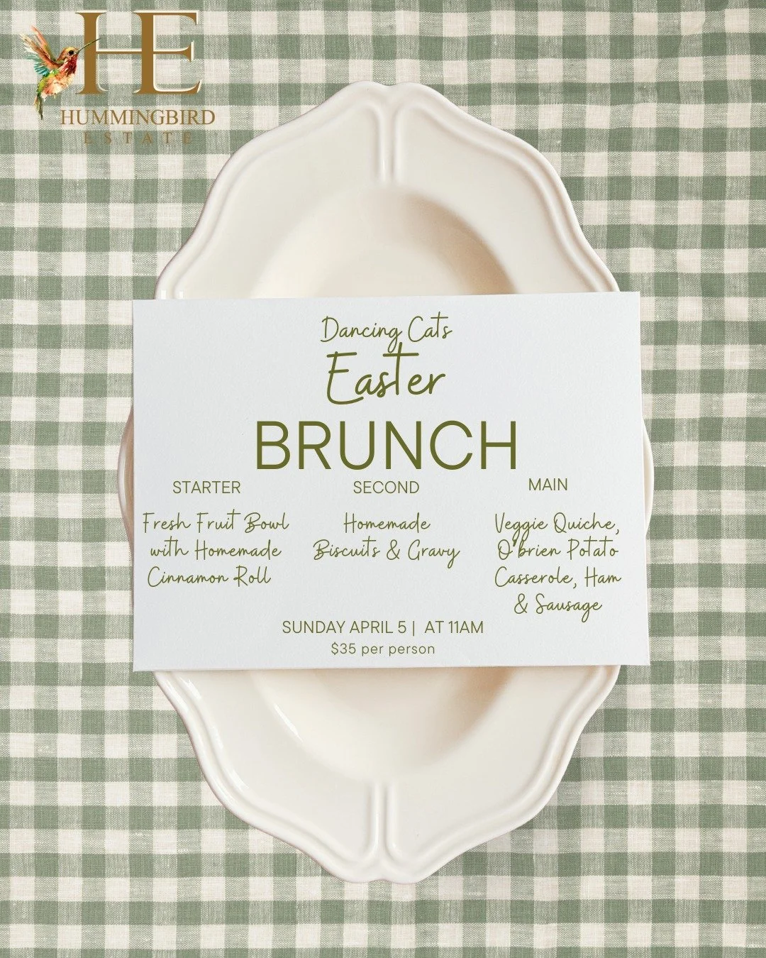 Hummingbird Estate Easter Brunch