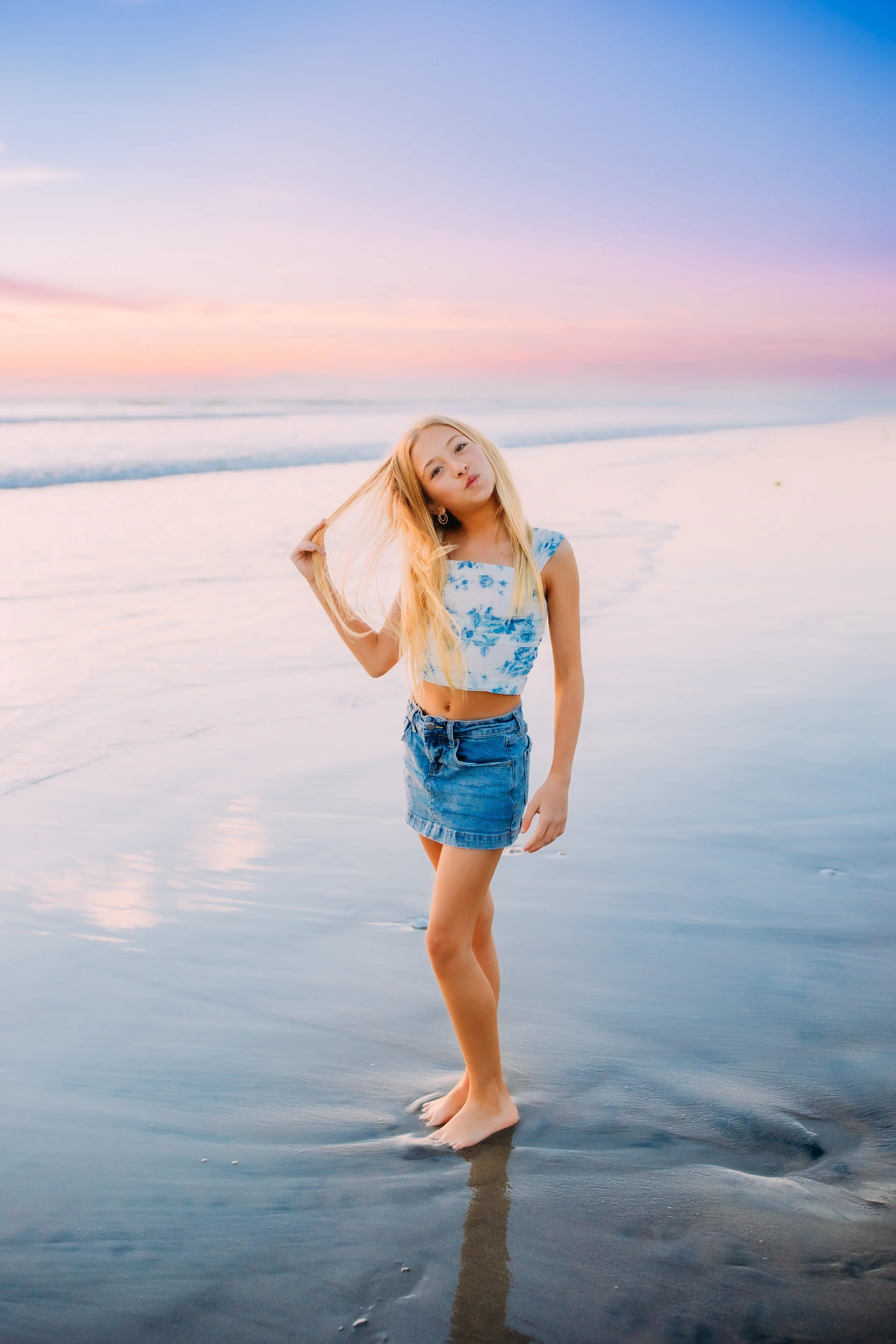 teen girl birthday portrait during beach photoshoot in Newport Beach, California