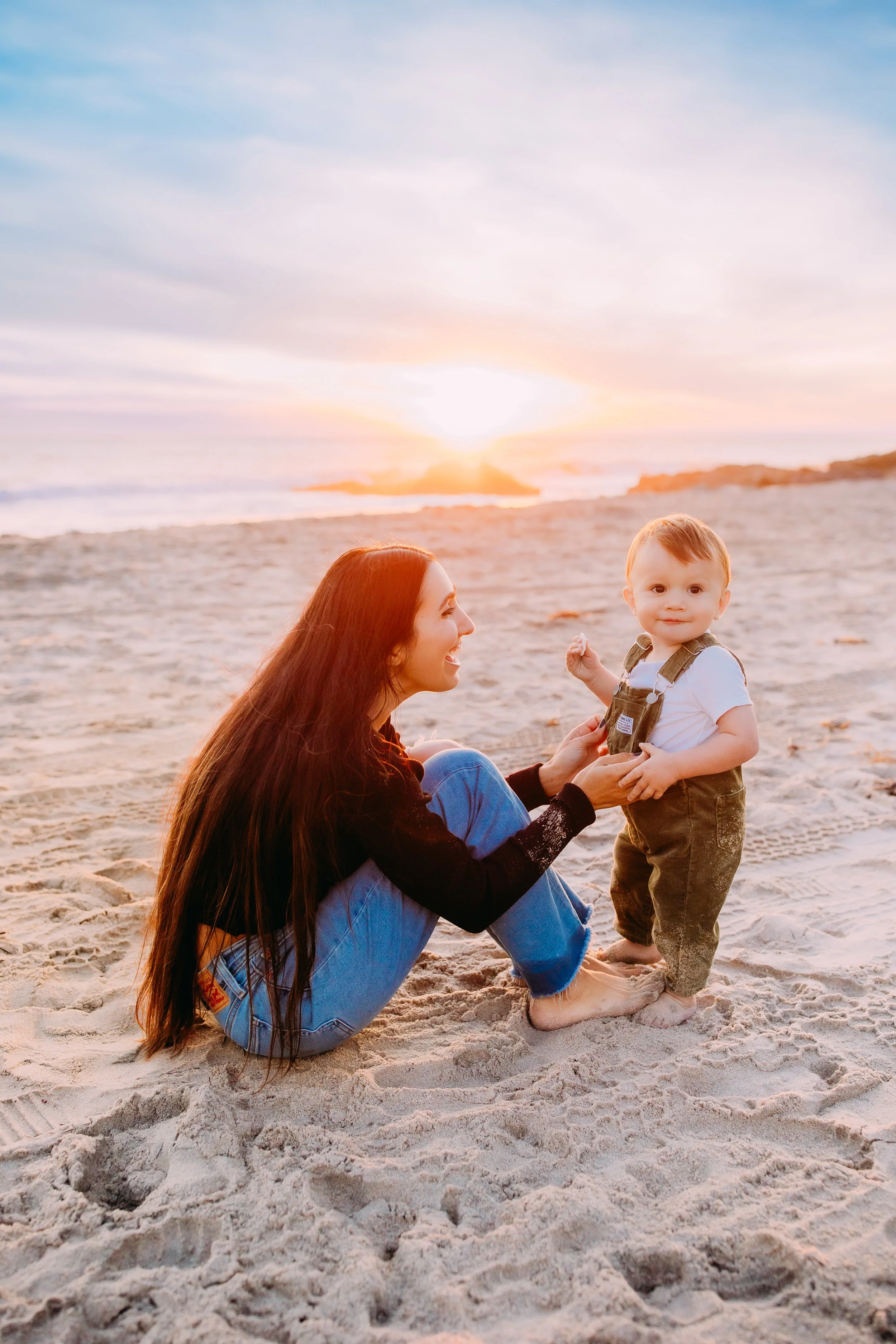 Mom and her one-year-old son during a mommy and me photoshoot in Newport Beach, California.