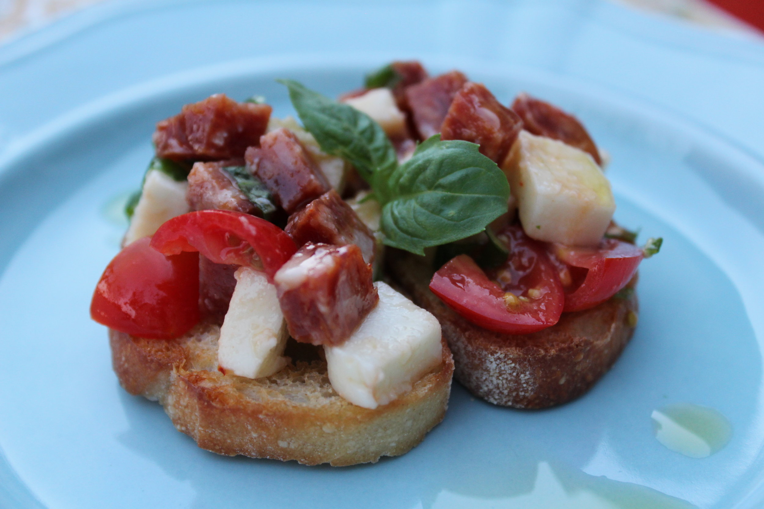 Sopressata Caprese Crostini (recipe &amp; story)