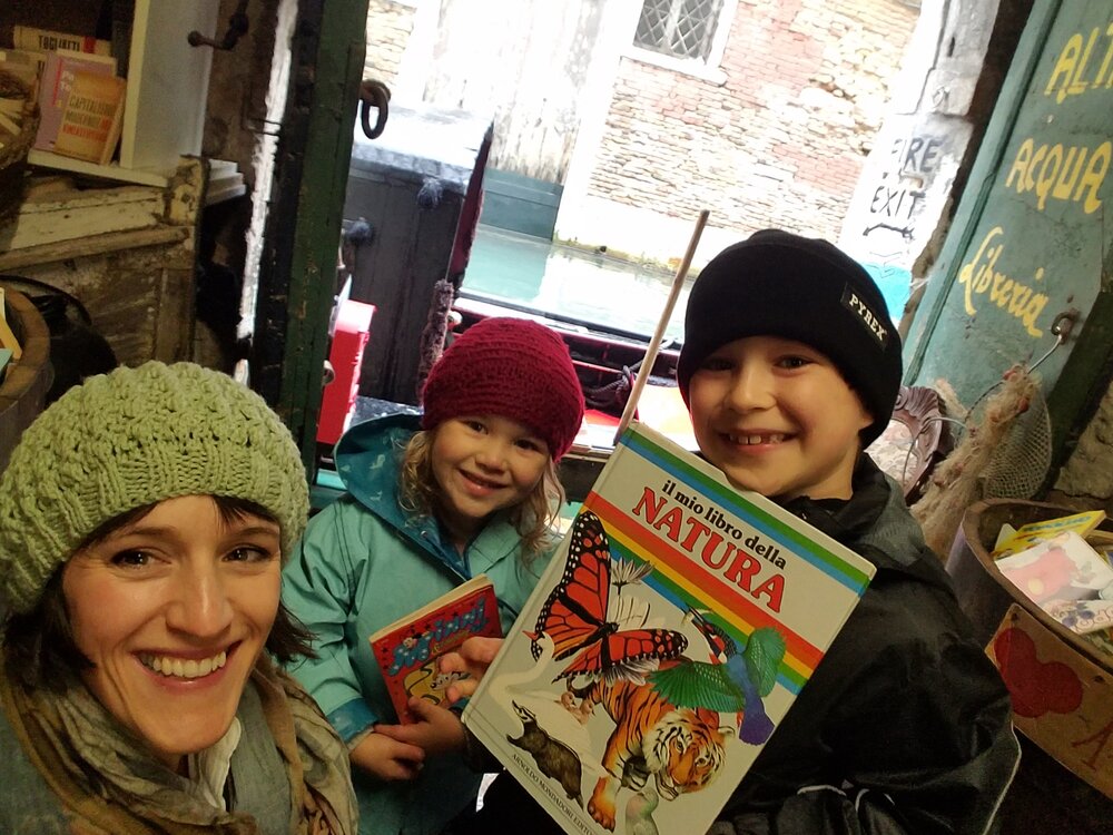 The kids with their vintage Italian book finds