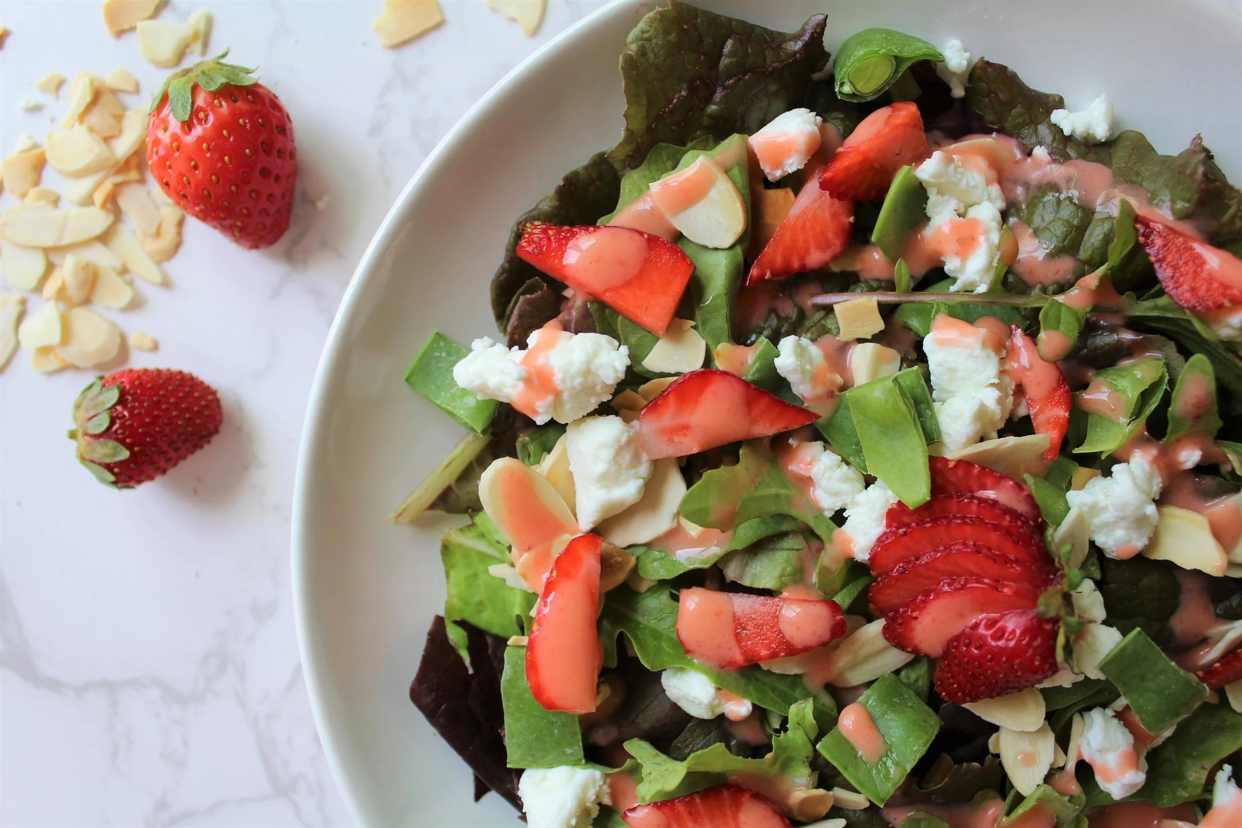 Spring Salad with Strawberries, Chèvre Cheese &amp; Homemade Strawberry Vinaigrette