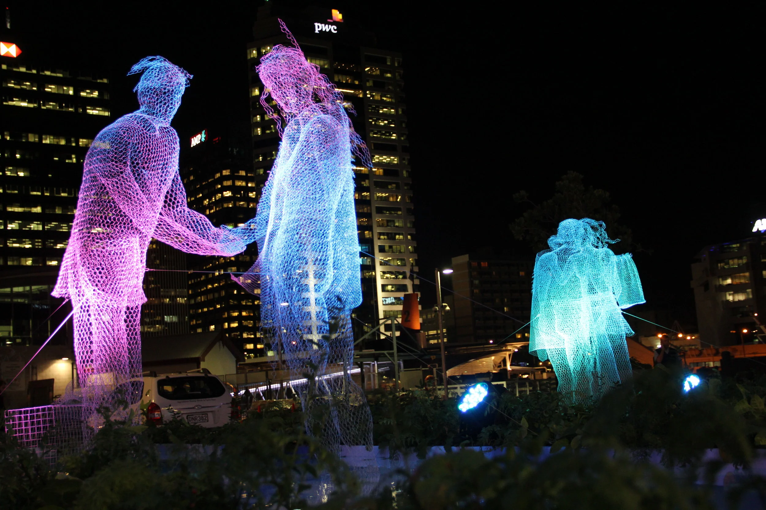 Custom designed ghost sculptures on the Auckland waterfront