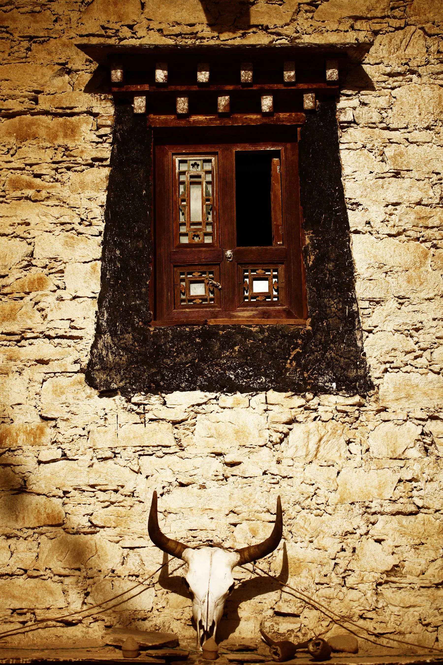  A cow skull and chacha (like kinda spirit chip in the tibet's culture) were used as ornament. 