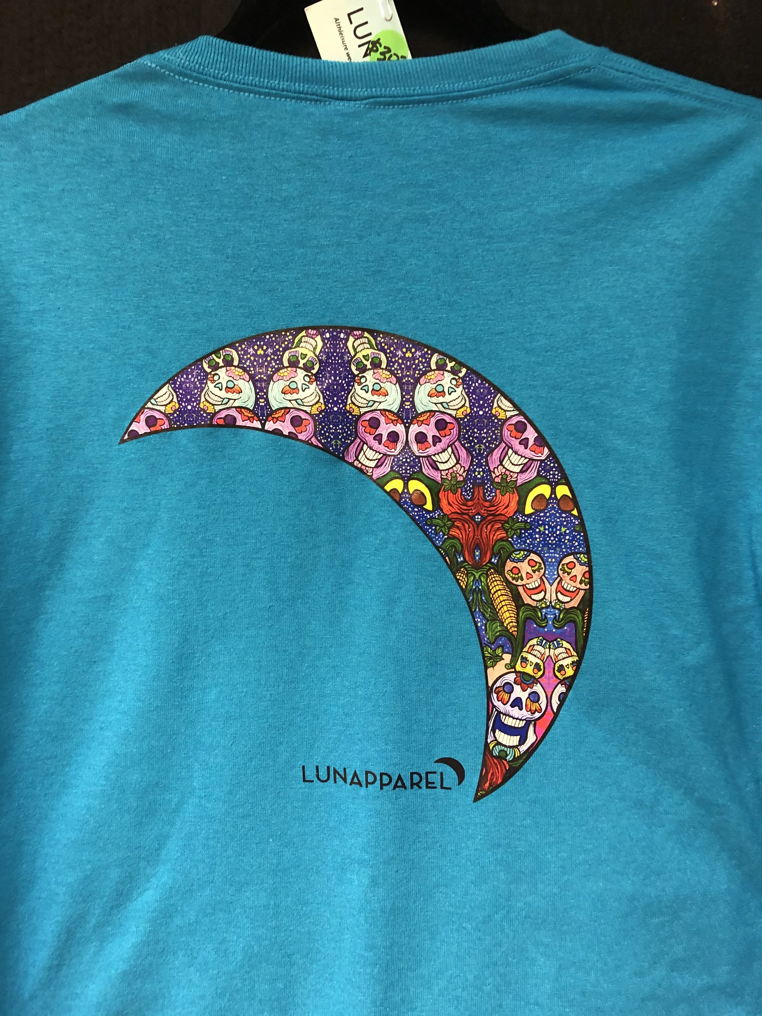 Turquoise Long sleeve t-shirts with Crescent Moon Skull Design