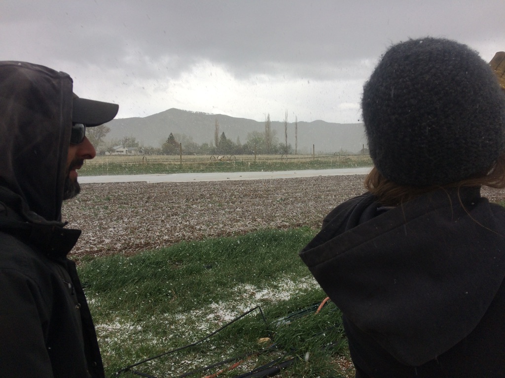 Mike and I watching it hail earlier in the week. 