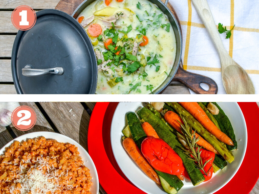 2 repas équilibrés cuisinés par des chefs (1 plat à base de viande et 1 plat végétarien)