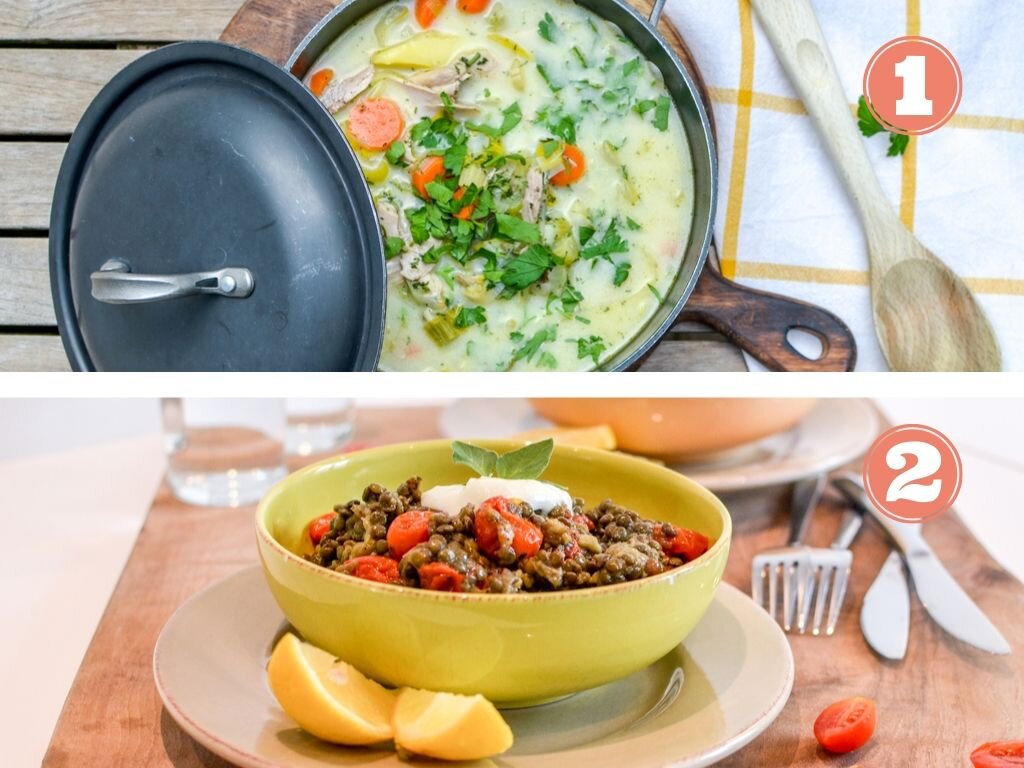 2 repas équilibrés cuisinés par des chefs (1 plat à base de viande et 1 plat végétarien)