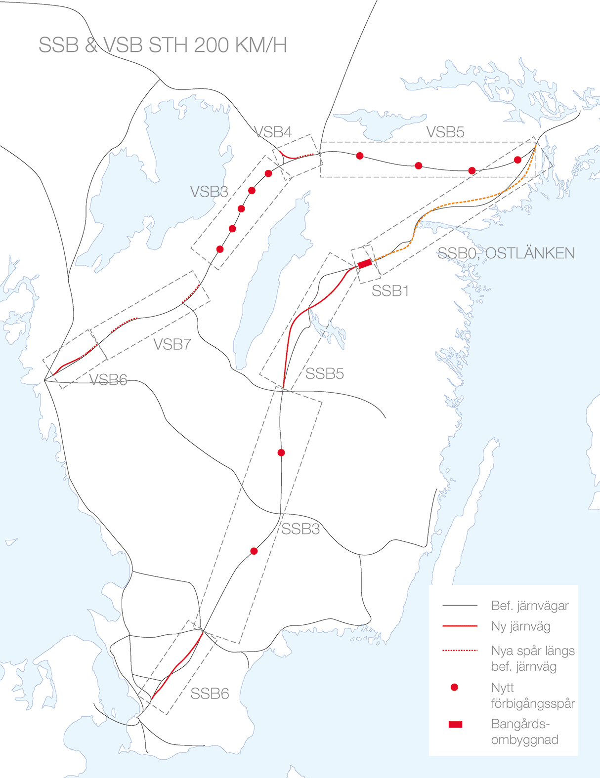 Kalkylerade åtgärder för STH 200 km/h.