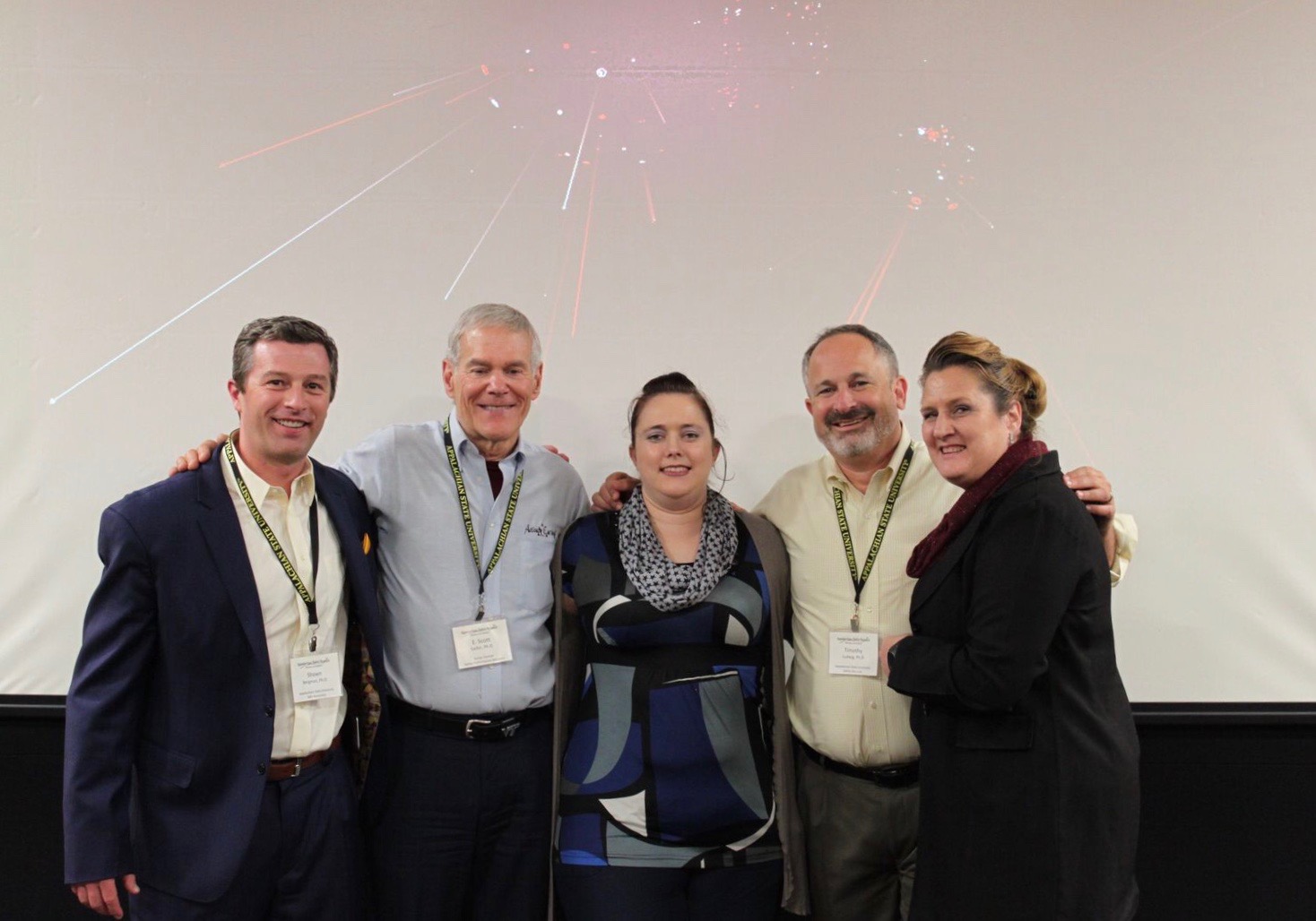 From left to right: Dr. Shawn Bergman, Dr. Scott Geller, Marnie Stein, Dr. Timothy Ludwig, and Connie Engelbrecht