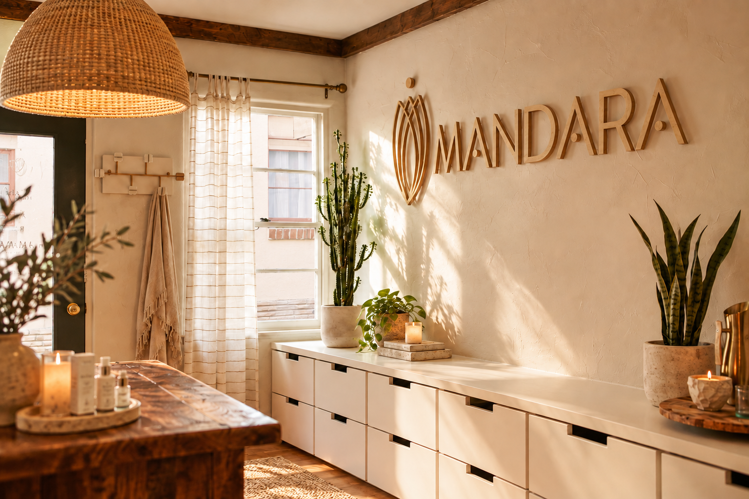 Warm reception area at Mandara Skin and Body Spa in Fort Collins