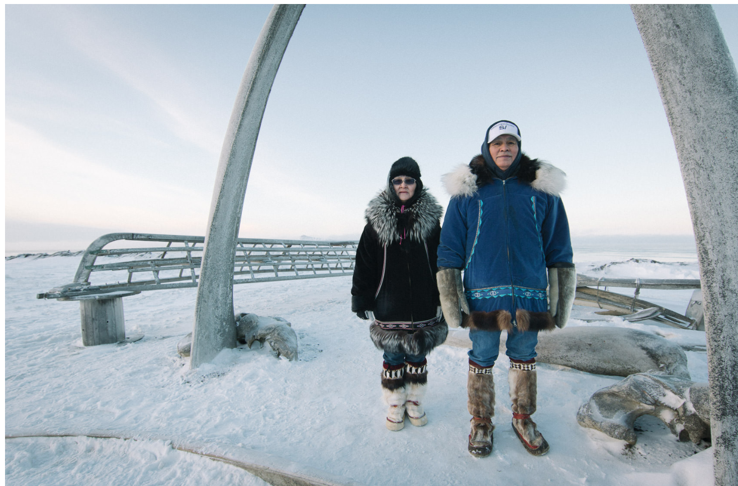 On the left Nora Adams. On the right Sheldon Adams, captain of the Iñupiaq whaling crew. All images throughout courtesy of Kiliii Yüyan ©