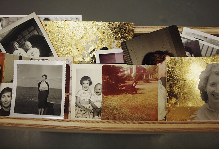  2014, found family photographs, silver gelatin prints, and gold leaf, various sizes 