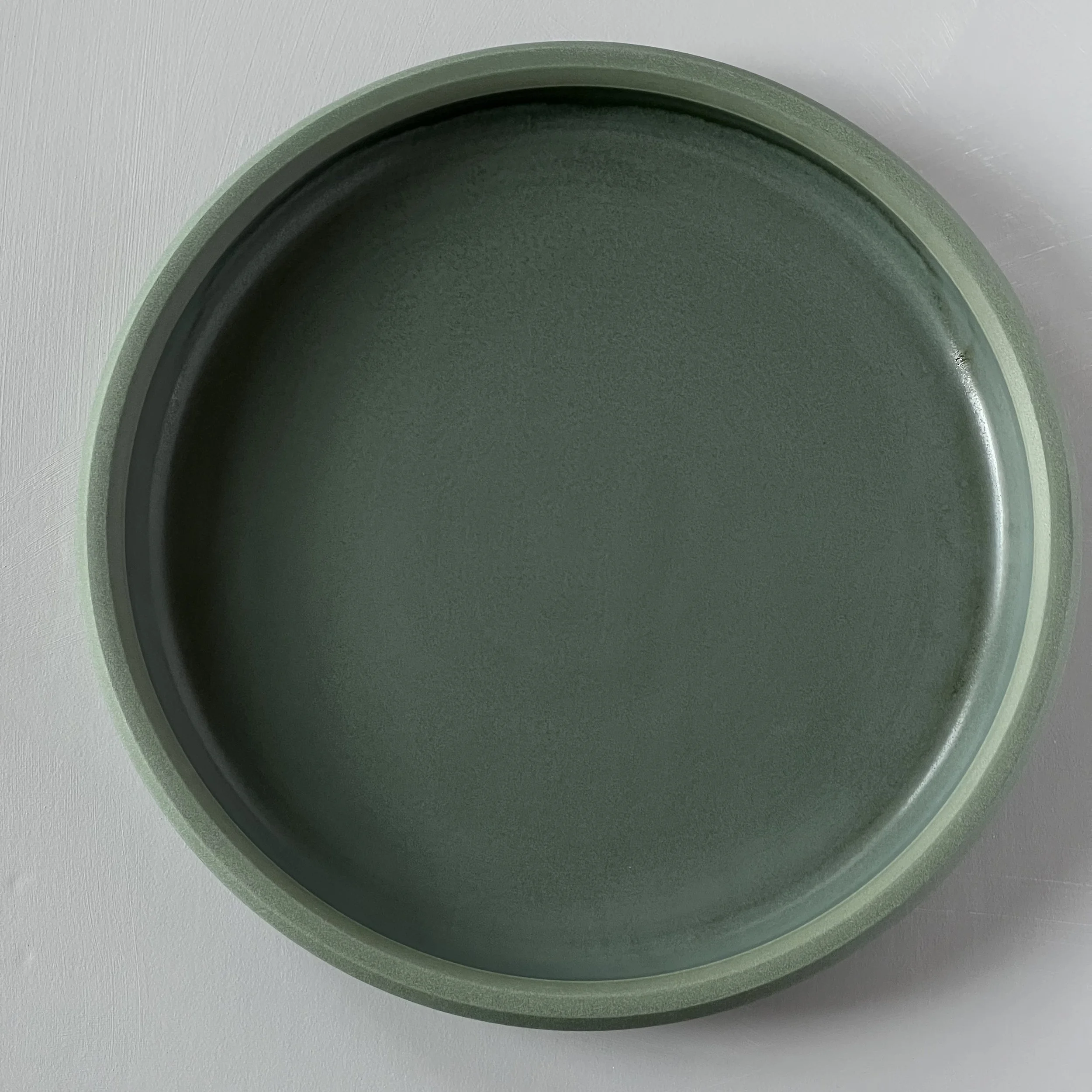 11" faceted platter, matte green