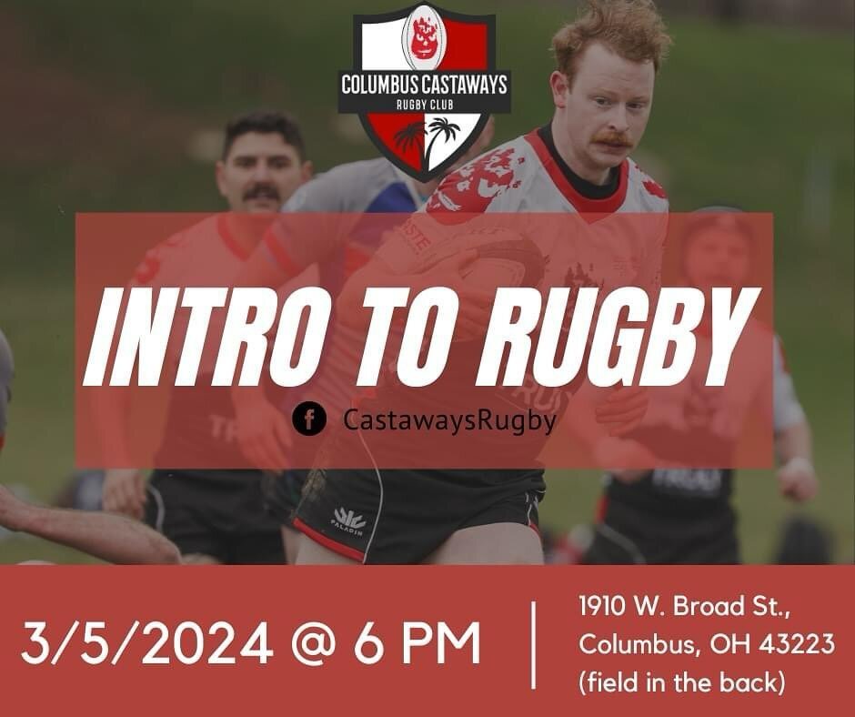 The Columbus Castaways Rugby Club is hosting an Intro to Rugby next Tuesday, 3/5!

The event will start at 6PM and will be at the fields at the very back of Rhodes Park (1910 W. Broad St. Columbus, OH 43223). 

We are welcoming folks of all levels of