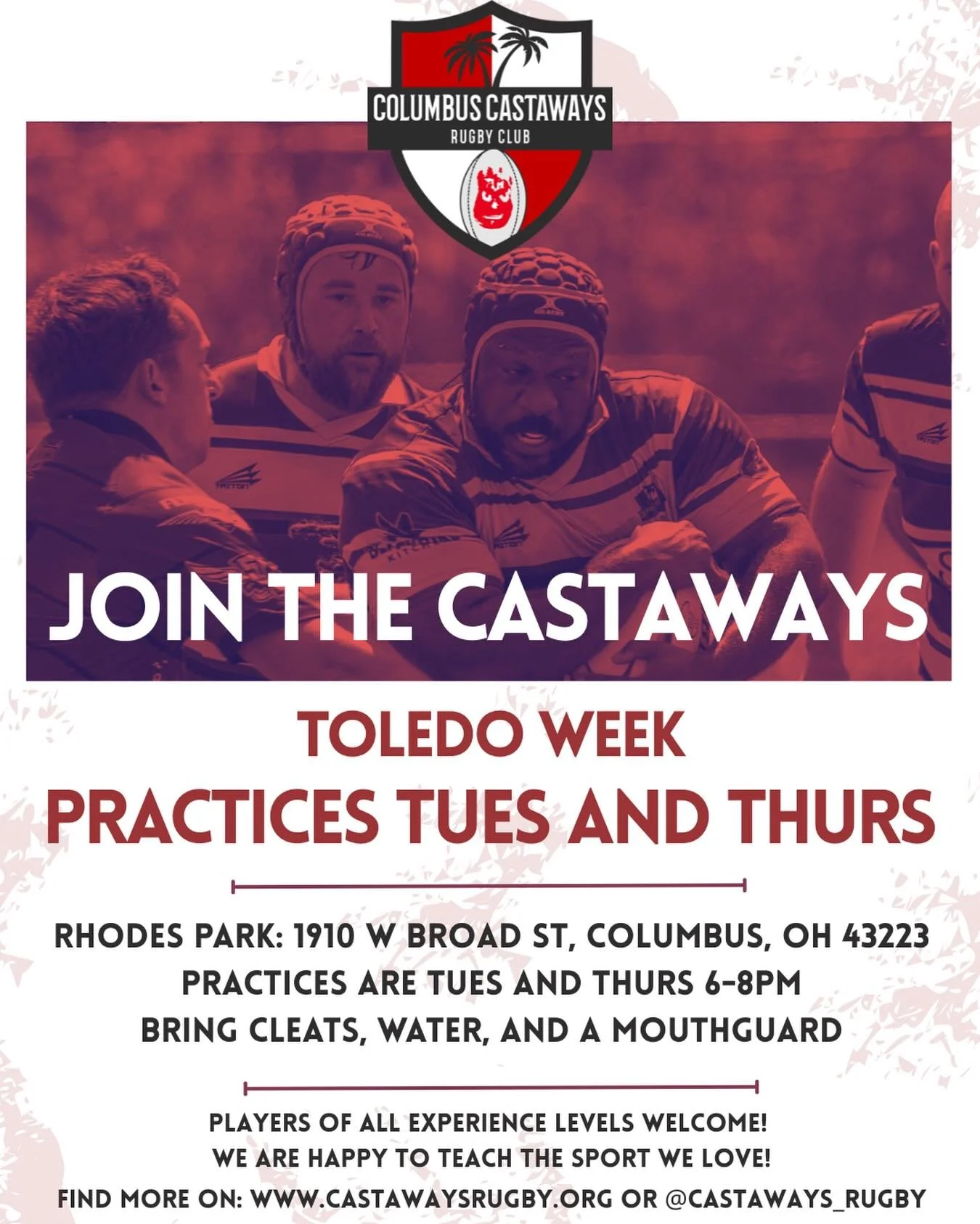 It&rsquo;s Toledo Week!

Join the Castaways this week Tuesday and Thursday from 6-8PM at Rhodes Park as we prep for Toledo away!

This one is always personal.

Be at practices this week to make your case for selections! See you there!

#rugby #midwes