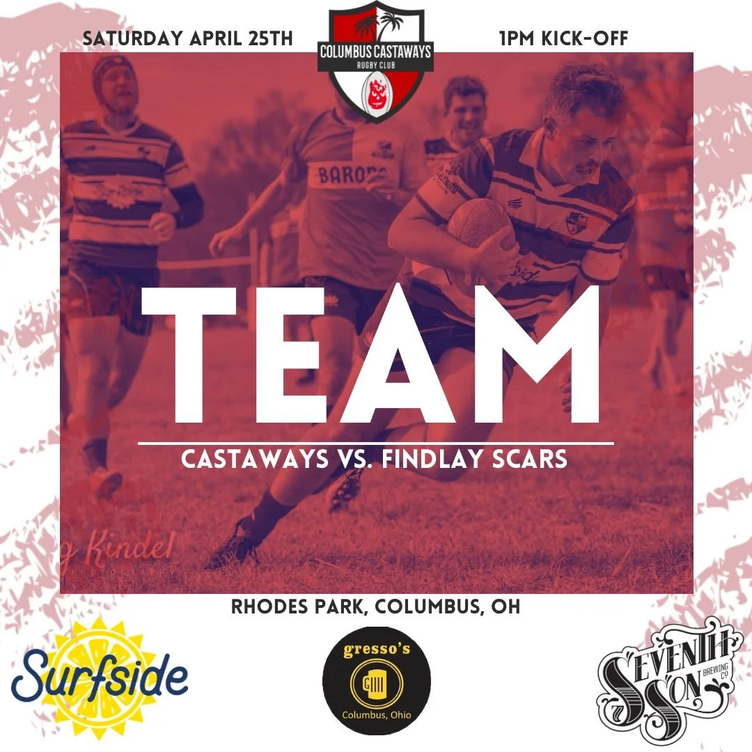 Your Columbus Castaways to take on the Findlay Scars at home this weekend!

Kickoff is 1PM! Be there at 11:30AM to get warmed up with the squad.

We&rsquo;ll be headed to Gressos to follow for pizza and beers! See you there!

#rugby #midwestrugby #ca