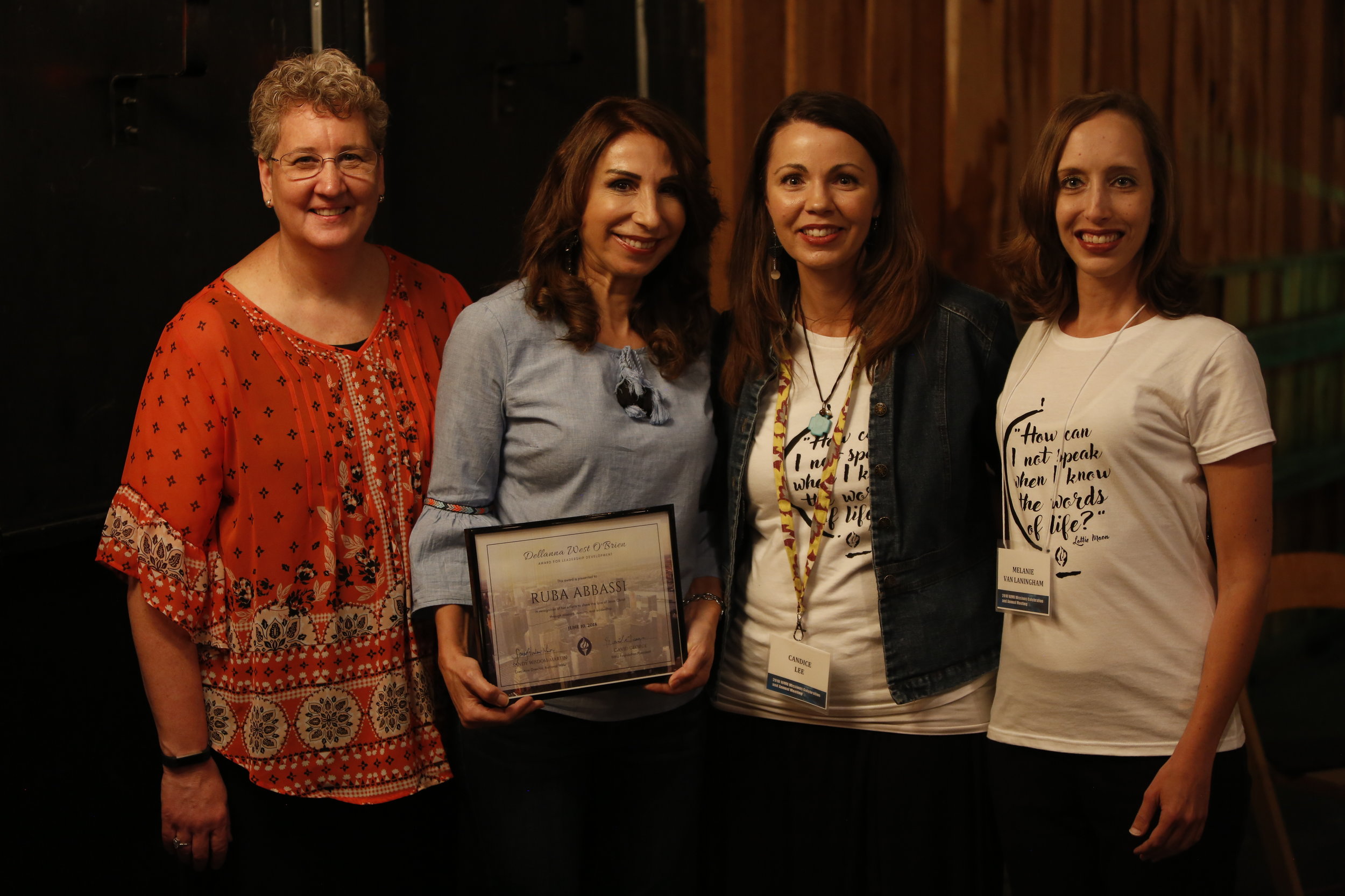 Sandy Wisdom-Martin, Ruba Abbassi, Candice Lee, and Melanie VanLaningham celebrate the O’Brien Award for Women’s Leadership Development.