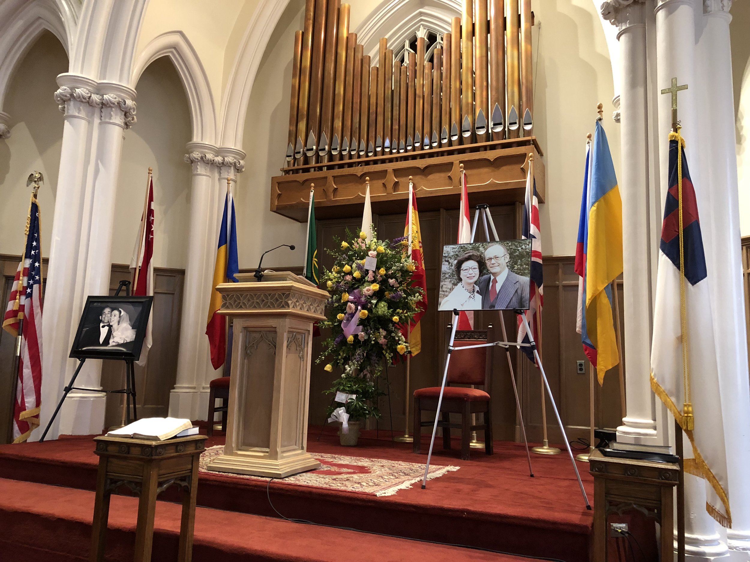 Flags of the nations were on display at Betty Malone’s funeral, symbolizing her love for the nations and passion for the Great Commission.