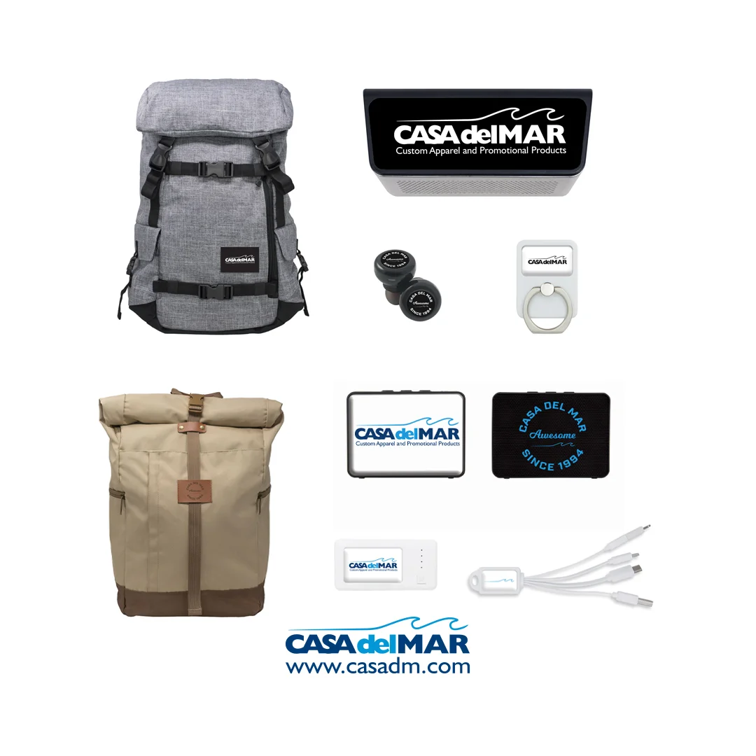 bundles, backpacks, Power Bank, charging cable, Bluetooth Speaker, Ear buds, Wireless ear buds, phone stand, travel