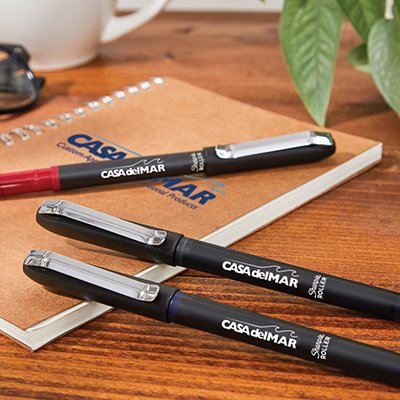 Custom pens supplied by Casa del Mar, a BR Printers company. These custom logo pens are a great new hire welcome gift.