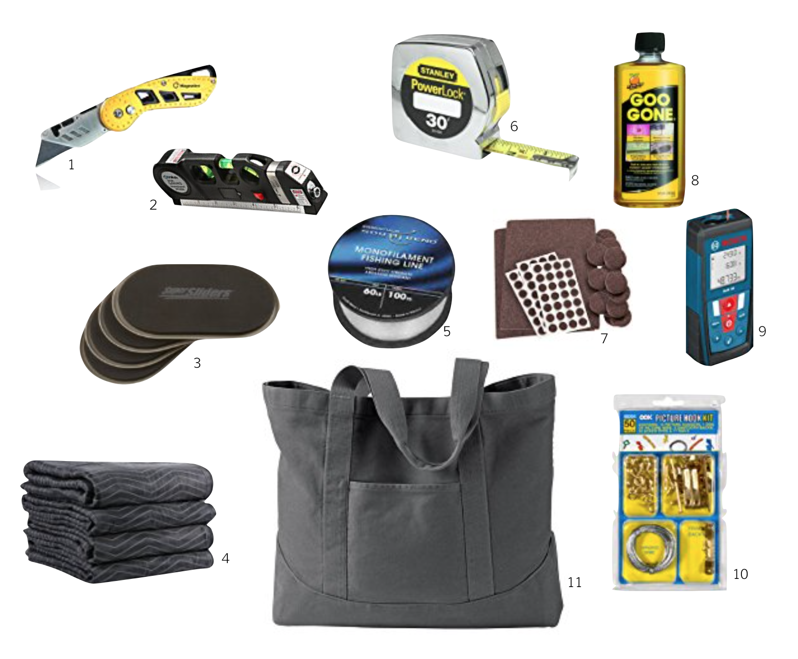 The essentials for an interior designer to carry in her bag. Everything you'll need for an installation. 