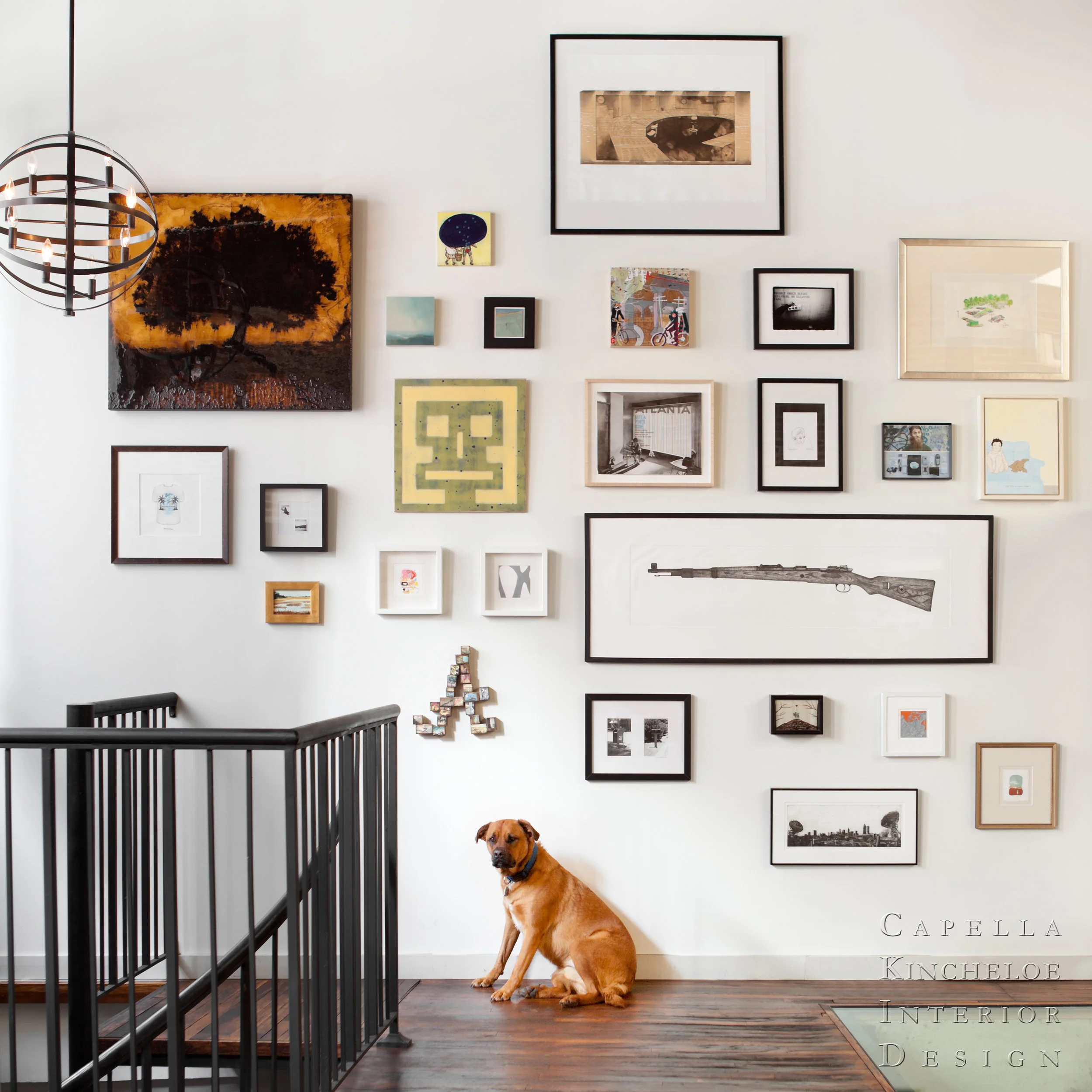gallery wall in warehouse loft atlanta