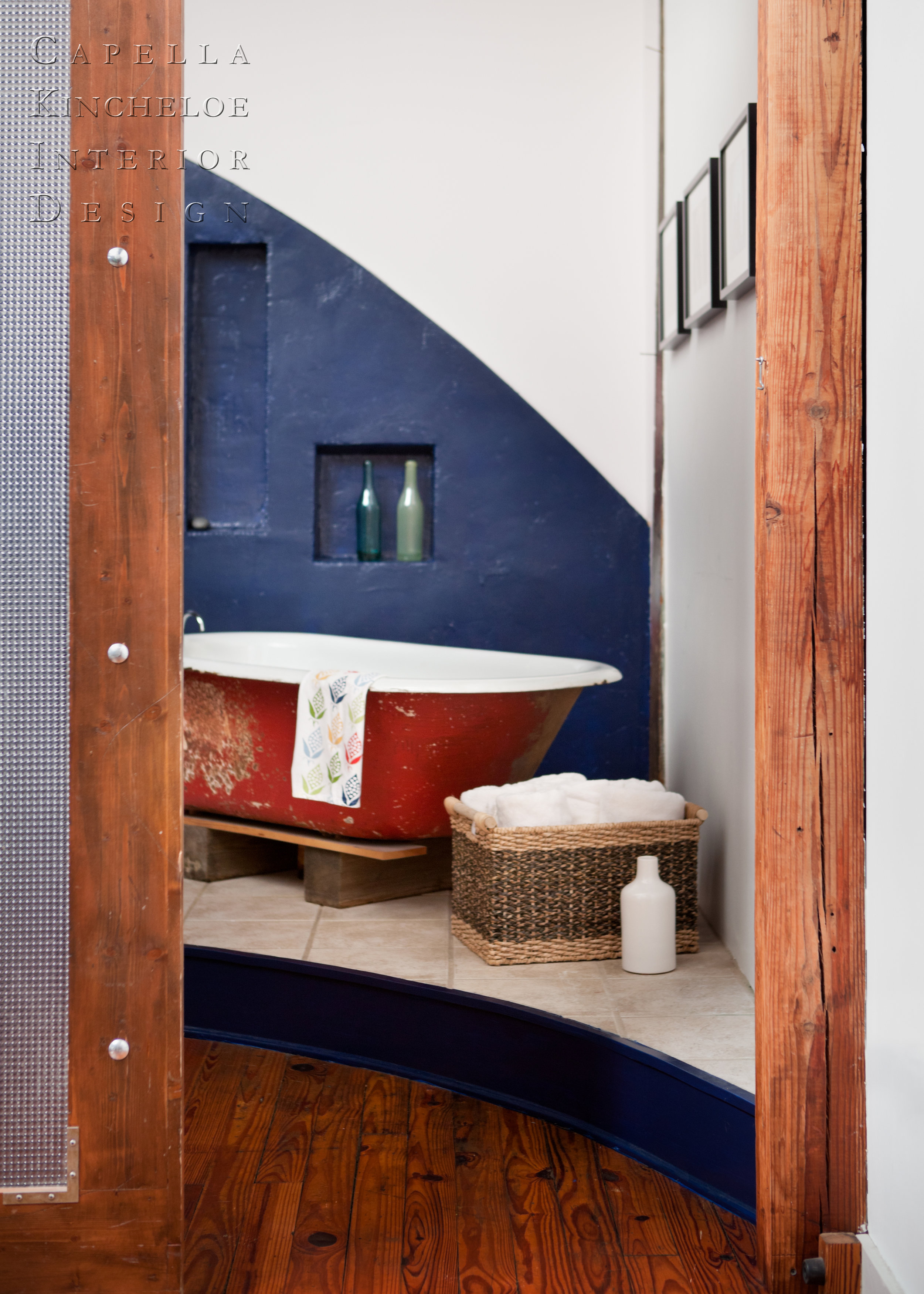 rustic bathroom in warehouse loft in Atlanta