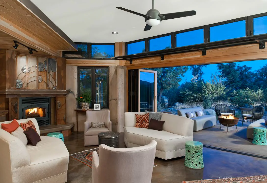 Flexible living space for indoor and outdoor living in Arizona. Nana walls allows for open concept and flow. The upholstery is all exterior maximum flexibility