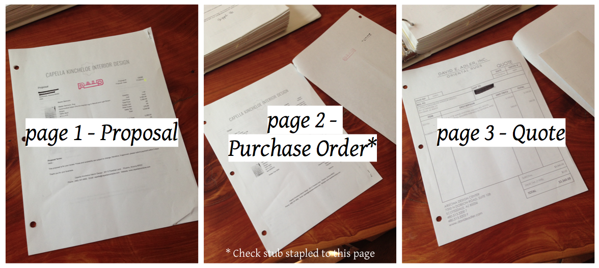 A peek inside interior design client item paperwork for interior design business project management
