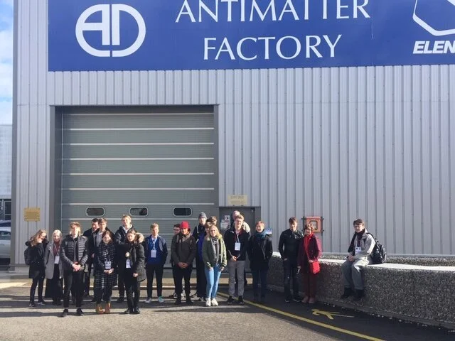 The whole group outside the Antimatter Factory.
