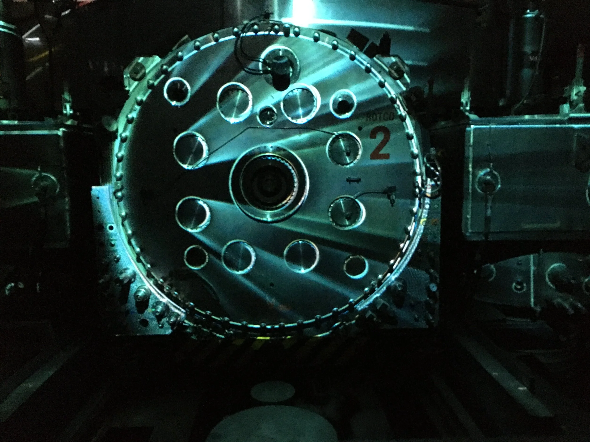 The Synchrocyclotron, CERN’s first particle accelerator, with a film projected onto it.