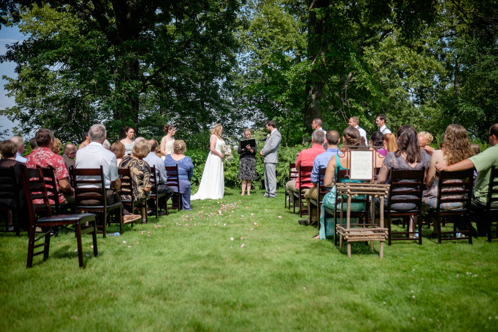 Bride and groom, outdoor Wisconsin wedding.