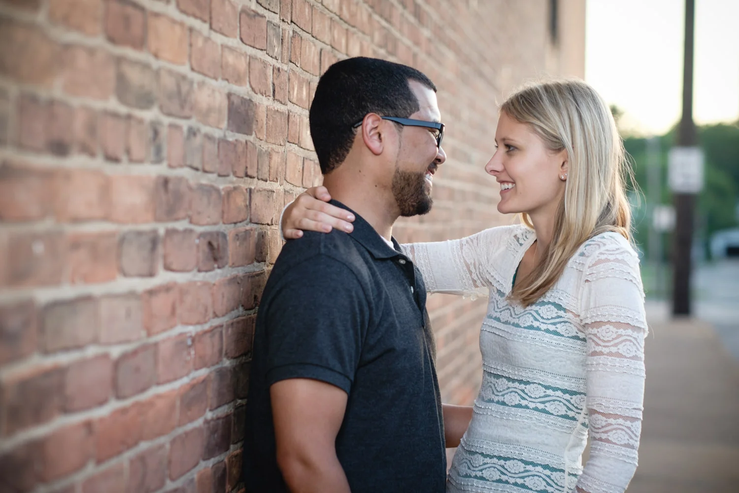 Engagement portriats in downtown Waupaca, Wi.