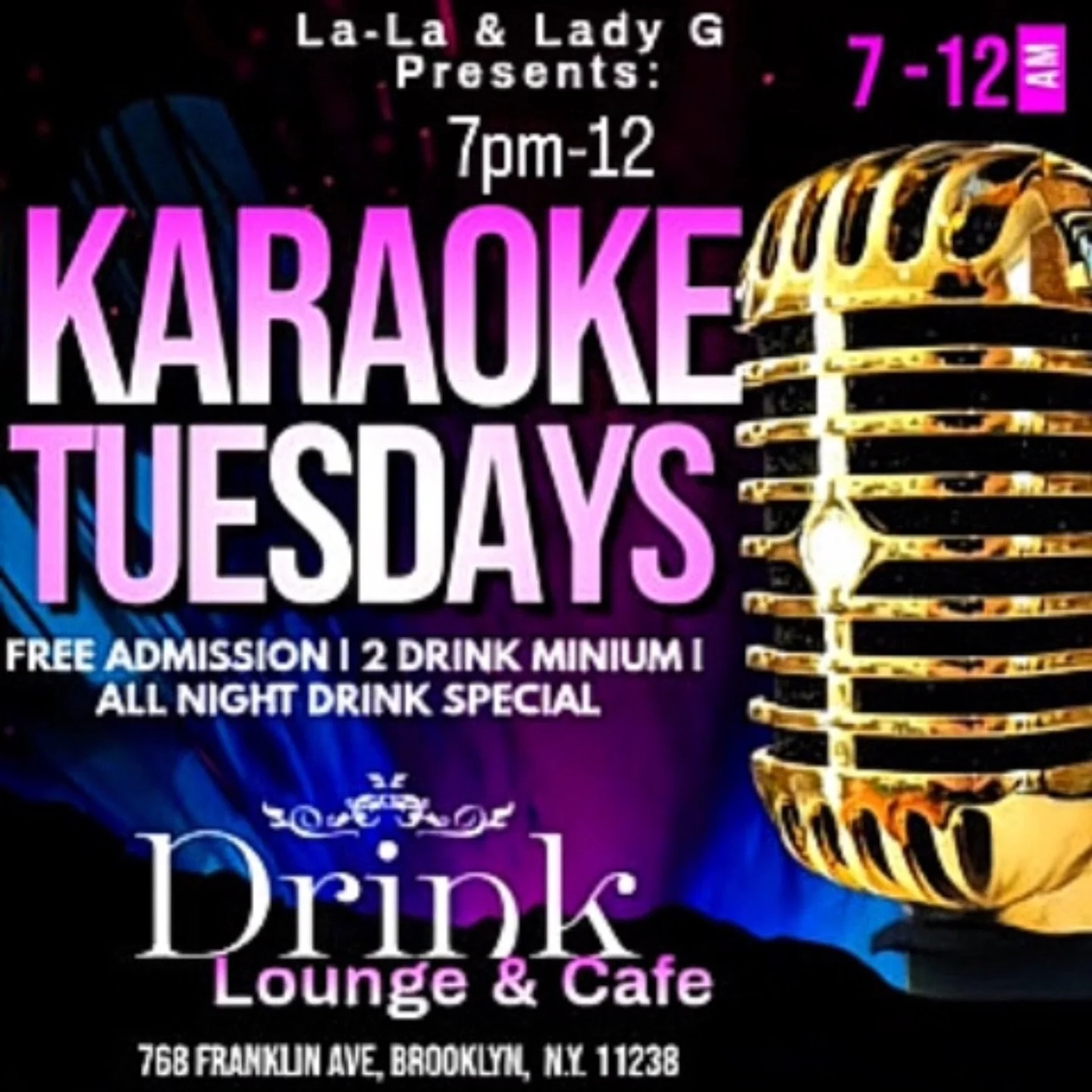 We&rsquo;re back this Tuesday, by popular demand!!!

Hosted by Lady G &amp; LaLa! 
Rum punch special all night 🍹 
Sing &amp; sip 🎤🍸 karaoke night @drinklounge is back!! 

#KaraokeNight #HappyHour #DrinkLounge #cocktailbar