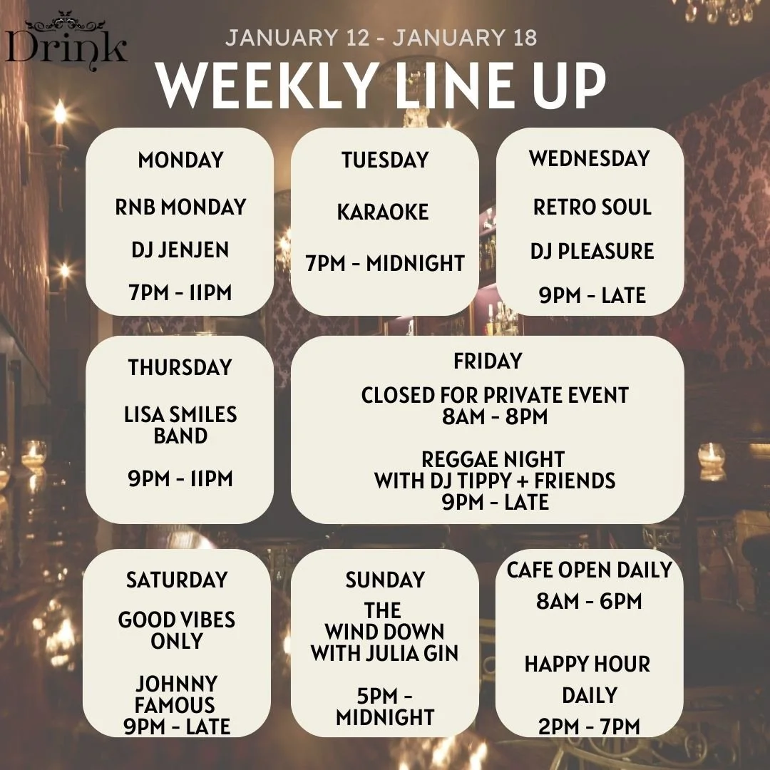🎶
A full week of happenings awaits at Drink Lounge &mdash; 
music, cocktails, and good energy all week long.

#DrinkLounge #Brooklyn #cocktaillounge #CocktailCulture