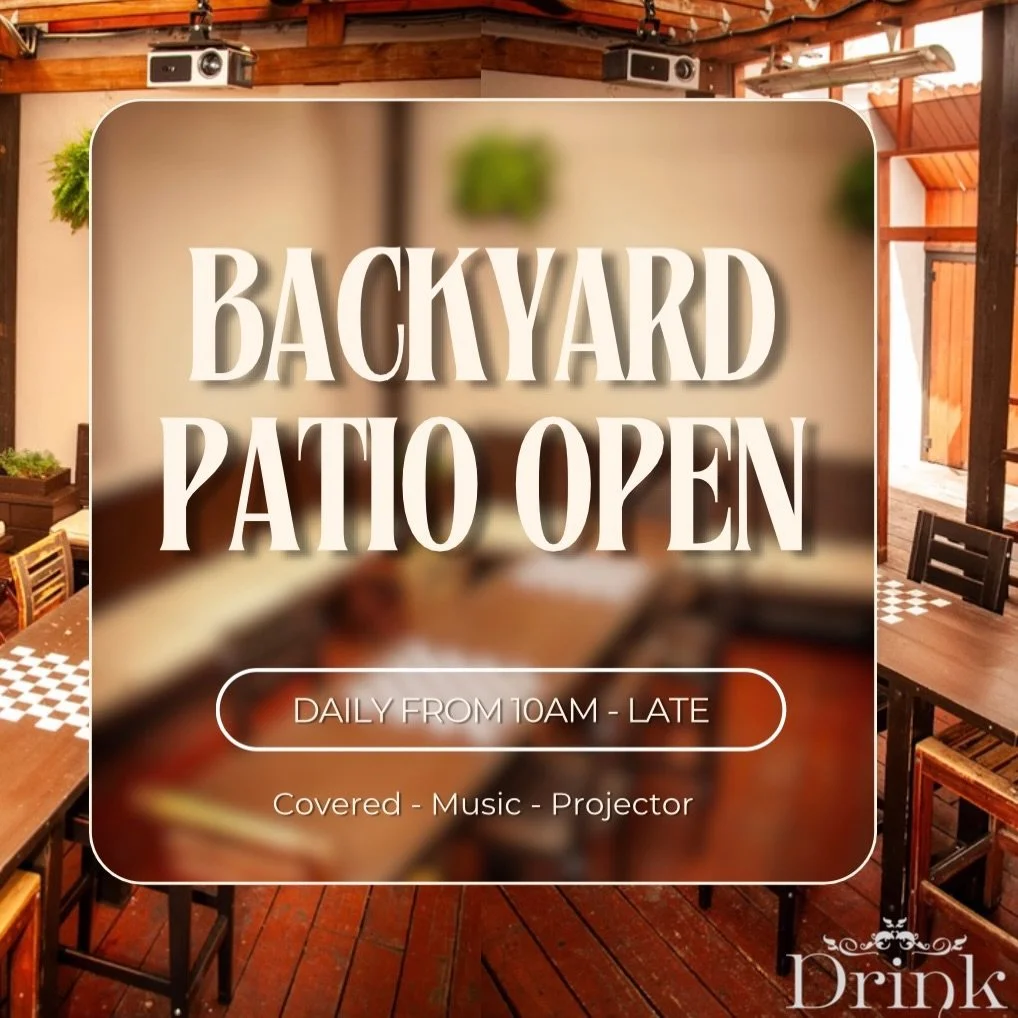 Backyard patio vibes, all year long ☁️✨
Rain or shine, we&rsquo;ve got you covered + heated 🔥
Catch the game or a movie on the projector, or just kick back with good music &amp; even better energy.

Open daily from 10AM &mdash; pull up, stay awhile.