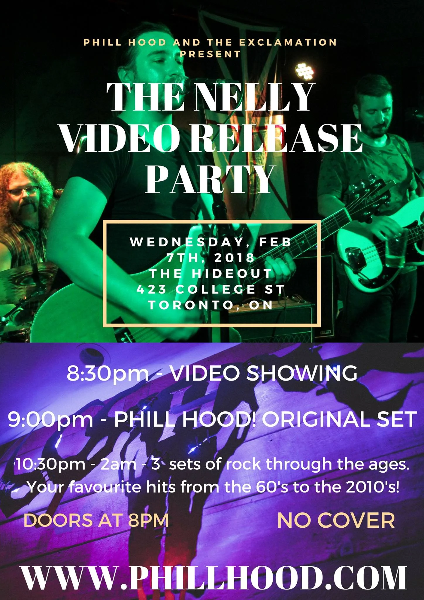 Hey Toronto! It's been awhile, hasn't it? We invite you to come out to The Hideout Toronto on February 7th for our official video release party for "Nelly". We'll be doing a showing of the video on The Hideout's sweet projector screens and top notch sound system before hitting the stage to do a complete original set for you all, followed by 3 sets of covers! You'll also be happy to know that there will be no cover, but we will have plenty of merch for sale for those of you who would like to take our music home with you. Can't wait to see you all there! 8PM - Doors 8:30PM - Video Showing 9PM - Original Set 10:30pm - 2am - The Exclamation plays all of your favourite covers! This event is made possible and sponsored by The Hideout Toronto and A Feedback Loop Podcast.