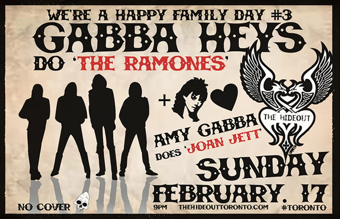 GABBA HEYS do RAMONES + Amy Gabba does JOAN JETT! Plus Classic Punk Rock '77 Hits! The Hideout Toronto . Hey! Ho! Let's Go Toronto, Ontario ! NOW Magazine Toronto Music Scene Toronto Punk Rock Resurgence Cleave Anderson Drums Mikey Hawdon Guitars / Vocals Amy Gabba Vocals Lucas Stagg Bass / Vocals